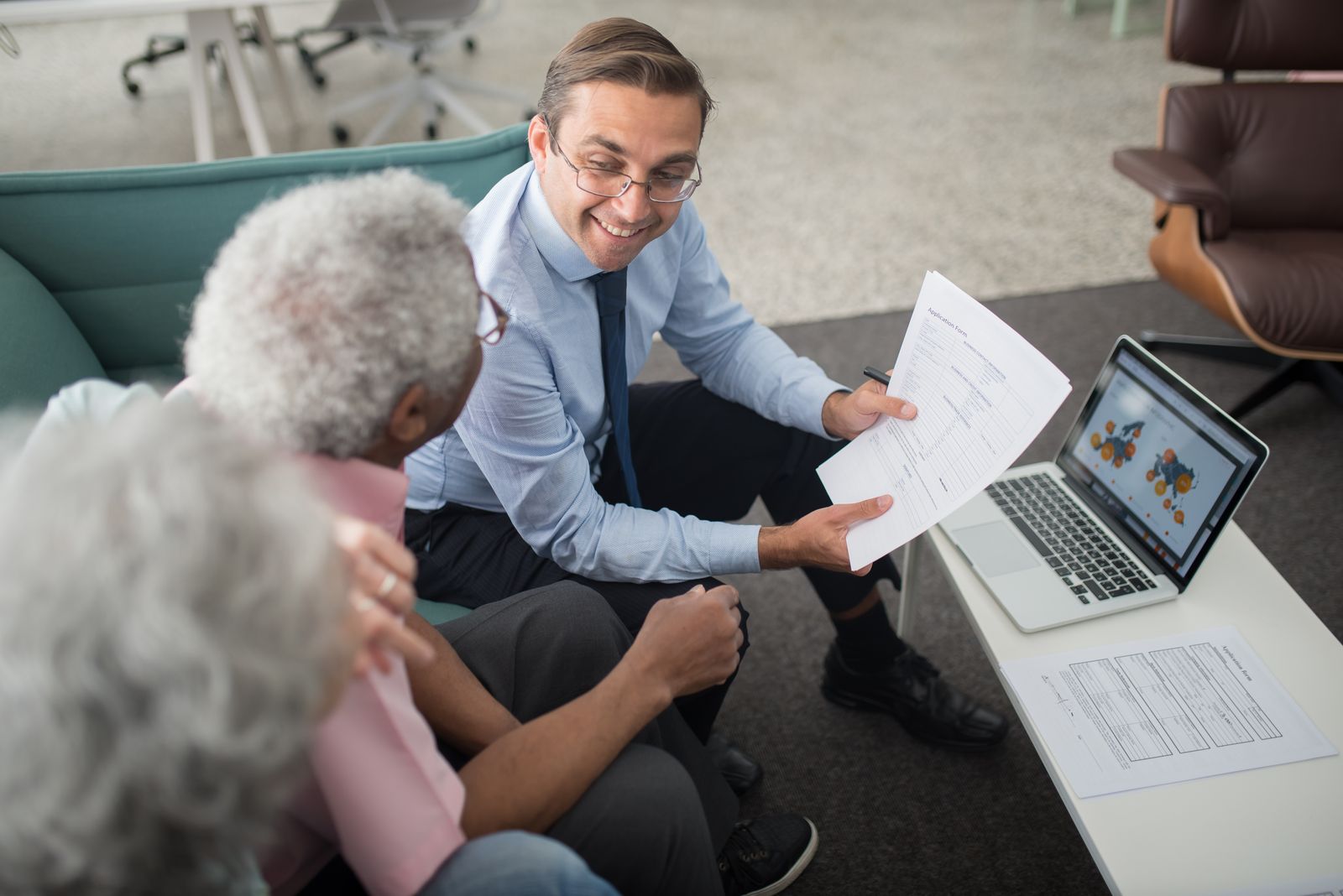 A Clearpath agent meeting clients at the office